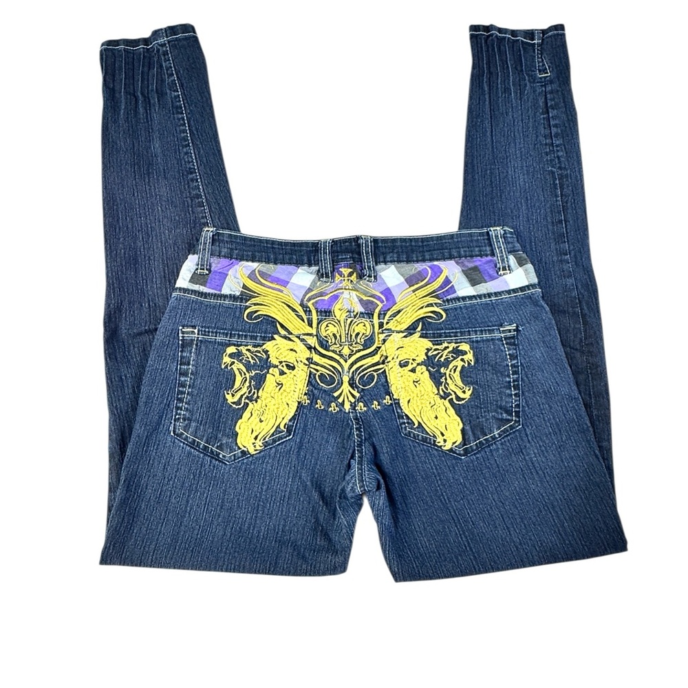 Royal Underground Embroidered Statement Jeans Low Rise Y2K Denim 9
